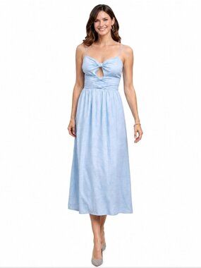 Altar'd State Blue Bella Bow Cutout Midi Fit Dress
